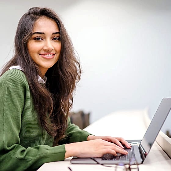 teenage girl working