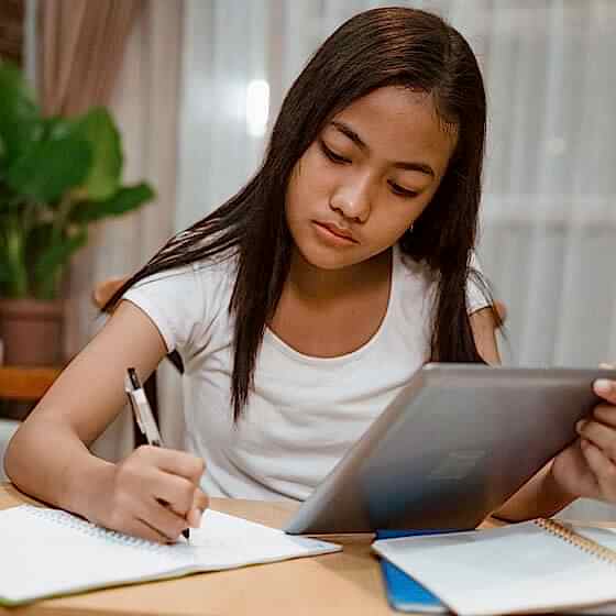 young girl working